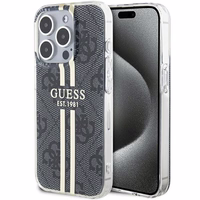 Guess IML 4G Gold Stripe viedtālruņa apvalks iPhone 15 Pro - melns