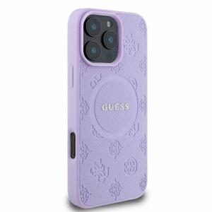 Guess Saffiano Peonija Klasiskais Logotips Magnētiskais viedtālruņa apvalks iPhone 16 Pro Max - violets