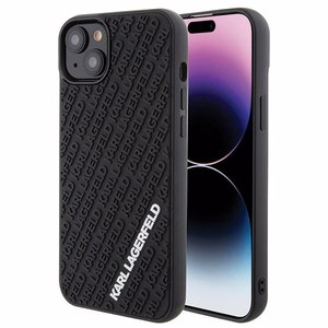 Karl Lagerfeld 3D gumijas daudzveidīgs logotips viedtālruņa apvalks iPhone 15 Plus - melns
