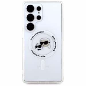 Viedtālruņa apvalks Karl Lagerfeld Button Karl & Choupette Heads Izdrukāts logotips MagSafe Samsung Galaxy S25 Ultra - balts