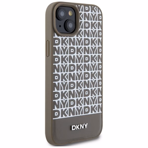 DKNY Ādas drukāts raksts metāla logotips Magnētiskais viedtālruņa apvalks iPhone 15 / 14 / 13 - brūna