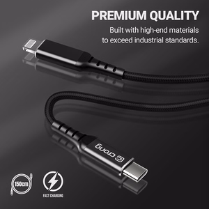 Crong Armor Link MFi USB-C–Lightning kabelis, 1.5 m, 3 A, melns