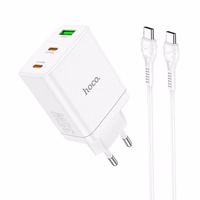 Lādētājs Hoco 2 x USB C + USB A QC3.0 PD 3A 35W N33 + Kabelis USB C uz USB C N33 balts