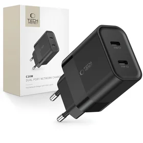 Tech-Protect C20W lādētājs 2x USB-C PD 20W - melns
