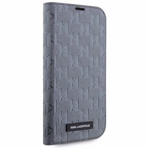 Karl Lagerfeld KLBKP14LSAKLHPG iPhone 14 Pro 6.1" grāmatas apvalks sudraba/sudraba Saffiano Monogram