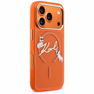 Karl Lagerfeld IML Choupettes Karl Script Logo MagSafe Maciņš for iPhone 17 Pro Max - oranžs