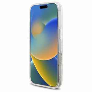 Guess IML Rhinestones magnētiskais viedtālruņa apvalks iPhone 16 Pro - balts
