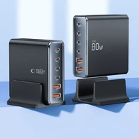 Tech-protect DC80W-GAN 6-PORT PD80W/QC3.0 uzlādes stacija - melna
