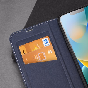 Dux Ducis Skin X2 viedtālruņa apvalks iPhone 14 Plus ar magnētisko atloku zils