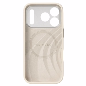 Liavec Silk Shield maciņš ar metāla kameras rāmi priekš Iphone 17 Pro Max bēšs