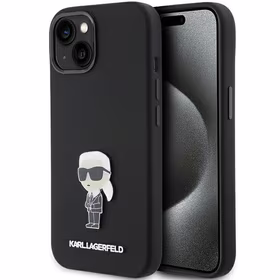 Karl Lagerfeld silikona Ikonik Metal Pin viedtālruņa apvalks iPhone 15 - melns