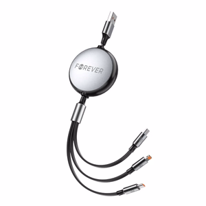 Forever 3in1 kabelis USB - Lightning + 2x USB-C 1,2 m 100W melns
