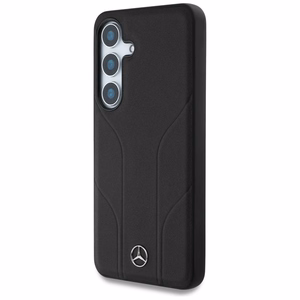 Mercedes Ādas Iespiestas līnijas Magnētiskais apvalks Samsung Galaxy S25 - melns