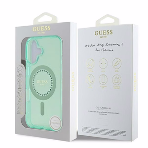 Guess IML Rhinestones Magnētiskais viedtālruņa apvalks iPhone 16 - zaļš