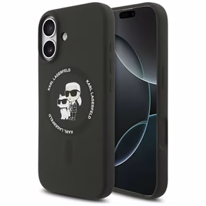 Karl Lagerfeld Silikonais Karl&Choupette Ring Magnētiskais apvalks viedtālrunim iPhone 17 - melns