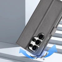 Dux Ducis Lawa ādas apvalks Samsung Galaxy S25 Ultra ar noņemamu magnētisko maku - pelēks