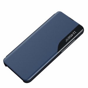Eco ādas View apvalks elegants apvalks ar atloku un statīvu iPhone 16e - zils