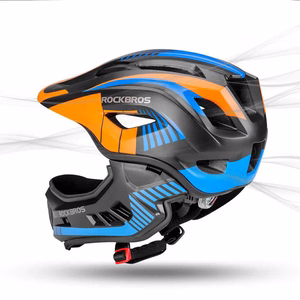 Rockbros TT-32SOBL-M bērnu velosipēda ķivere ar noņemamu zoda aizsargu, M izmērs - melna un oranža
