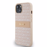 DKNY ādas mono svītra un metāla logotips viedtālruņa apvalks iPhone 15/14/13 - rozā