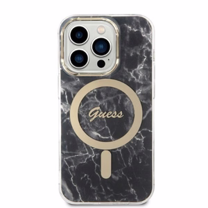 Komplekts Guess GUBPP14LHMEACSK apvalks + lādētājs iPhone 14 Pro 6.1" melns/melns cietais apvalks Marble Magnētiskais