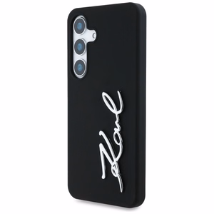Karl Lagerfeld silikona metāla paraksta logotips Samsung Galaxy S25 viedtālruņa apvalks melns