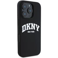 DKNY Silikona baltais drukāts logotips magnētiskais iPhone 16 Pro viedtālruņa apvalks - melns