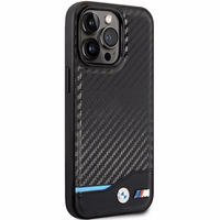 BMW Leather Carbon maciņš iPhone 13 Pro / 13 - melns