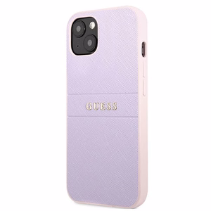 Guess GUHCP13SPSASBPU iPhone 13 mini 5.4 viedtālruņa apvalks, violets, Saffiano ar reljefu un metāla logotipu