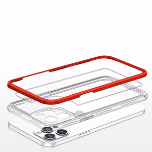 Skaidrs 3in1 vāciņš iPhone 12 Pro Max rāmis želeja sarkana krāsa