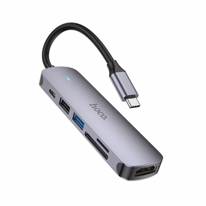Adapteris HB28 Type-C multifunkcionālais pārveidotājs HDMI+USB3.0+USB2.0+USB2.0+SD+TF+PD pelēks