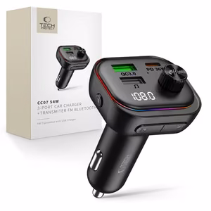 Tech-Protect CC07 3-Port PD 54W Car Charger + Bluetooth FM Transmitter - Black
