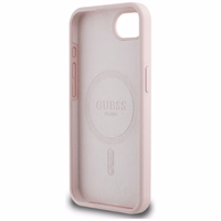 Guess Silicone Script Metal Logo MagSafe viedtālruņa apvalks iPhone 16e - rozā
