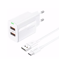 Foneng Sienas lādētājs EU63 - 2x USB - 12W ar USB-C kabeli balts