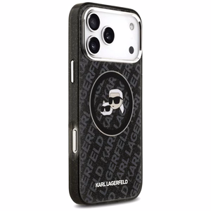 Viedtālruņa apvalks Karl Lagerfeld IML Glitter Karl&Choupette Heads Logo MagSafe iPhone 17 Pro Max - melns