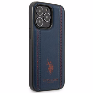 US Polo USHCP14XPFAV Leather Stitch vāciņš ierīcei iPhone 14 Pro Max 6.7", tumši zils