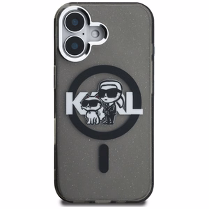 Karl Lagerfeld IML Glitter Karl & Choupette Sketch Logo MagSafe maciņš iPhone 16 - melns