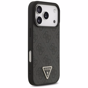 Guess Leather 4G Triangle Strass MagSafe vāciņš iPhone 18 Pro / 17 Pro – melns