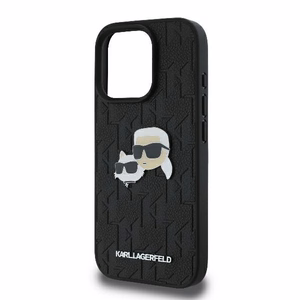 Karl Lagerfeld Monogram Karl & Choupette Head Pin viedtālruņa apvalks iPhone 16 Pro - melns