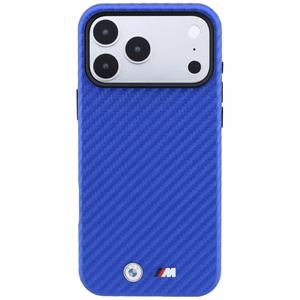 BMW aizsargvāciņš ierīcei iPhone 18 Pro / 17 Pro: (Carbon Metal Logo), saderīgs ar MagSafe, krāsa – zila
