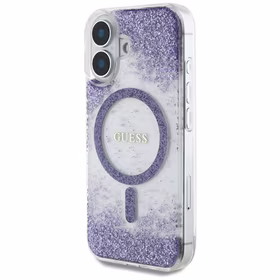 Guess HC Resin Bottom Glitter Magnētiskais viedtālruņa apvalks iPhone 16 - violeta