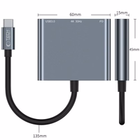 HUB Tech-Protect V1 3in1 USB-C - USB-A 3.0 / USB-C PD 100W / HDMI 4K 30Hz - pelēks