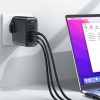 Ātrais GaN 100W Power Delivery lādētājs 3x USB C 1x USB ar Lielbritānijas spraudni - melns