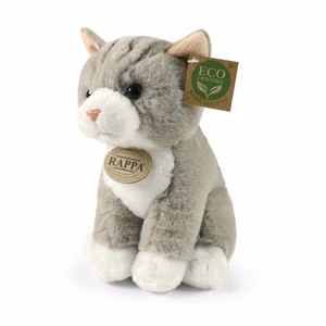 Rappa Soft Collection videi draudzīga reālistiska plīša rotaļlieta – sēdošs pelēks kaķis, 23 cm