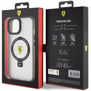 Ferrari gredzena statīva 2023 kolekcijas magnētiskais viedtālruņa apvalks iPhone 15 Plus / 14 Plus - melns