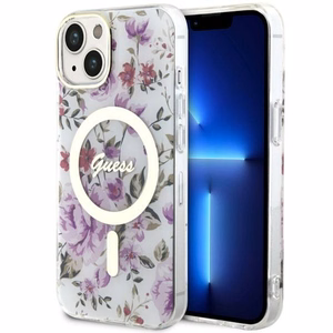 Guess Flower Magnētiskais viedtālruņa apvalks iPhone 14 - caurspīdīgs