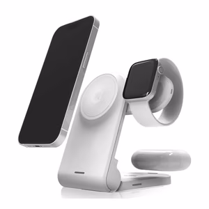 STM ChargeTree MAG pārnēsājama 3 vienā bezvadu uzlādes stacija iPhone, Apple Watch un AirPods ierīcēm, saderīga ar MagSafe, balta