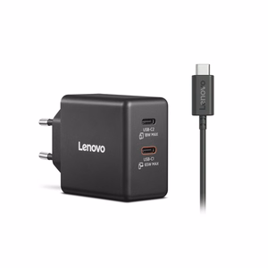 Lenovo Dual USB-C 65W GaN G0A6065BEU – GaN lādētājs ar divām USB-C pieslēgvietām, 65 W