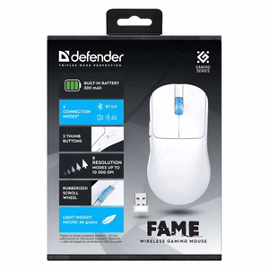 Bezvadu pele DEFENDER FAME GM-516 RF+BT 10000DPI 6P balta