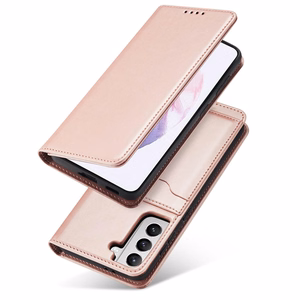 Magnētiskais karšu apvalks Samsung Galaxy S22 + (S22 Plus) maciņš karšu turētājs rozā