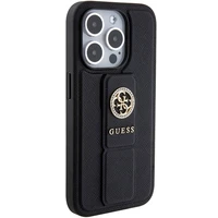 Guess viedtālruņa apvalks ar statīvu Grip Stand 4G Saffiano Strass iPhone 15 Pro Max - melns